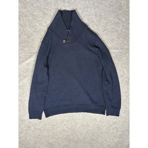 British Khaki Mens Navy Blue Shawl Collar Button Pullover Sweater Size Large L
